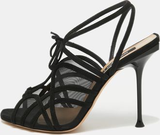 Sergio Rossi Black Suede And Mesh Ankle Strap Sandals