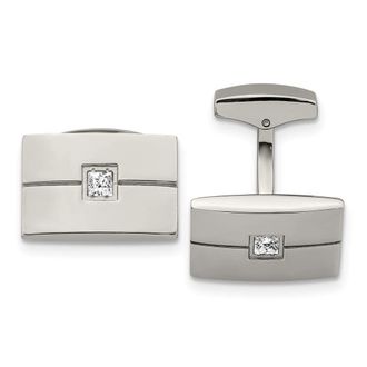 Diamond2Deal Stainless Steel Polished Cubic Zirconia Rectangle Cufflinks
