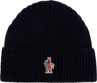 Moncler Logo Beanie - Heren - Hoeden - Blauw - ONE Size - Katoen - Accessoires