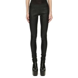 Rick Owens Zwarte leren stretch leggings - Dames - Leggings - Zwart - M - Katoen - Broeken