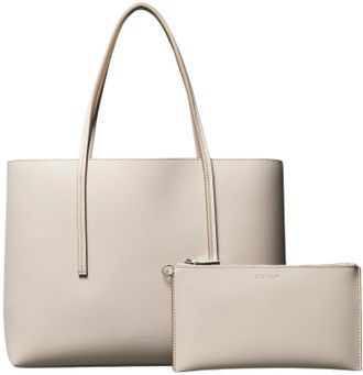 Calvin Klein Womens Small Tote Bag with Detachable Bag, Off-White (Chateau/Desert Taupe), One Size