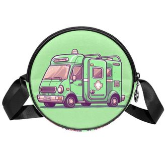 Generic Circle Crossbody Bag for Women, Ambulance Small Sling Bag Daypack with Zipper Adjustable Shoulder Straps Casual Ladies Girls Round Purse