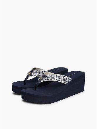Tommy Hilfiger Womens Jacquard Monogram Wedge Flip-Flop - Space Blue - US 6.5 / EU 37