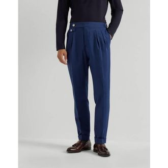 Brunello Cucinelli Mens Ocean Cotton Wool Blend Pleated Trousers, Size 46