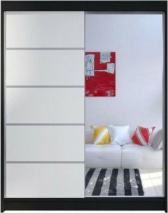 Mirjan24 Mobilier1 - Armario Closico 143, Negro + Blanco, 200x150x58cm, Puertas De Armario: Correderas, N&uacute;mero De Estantes: 0, Led