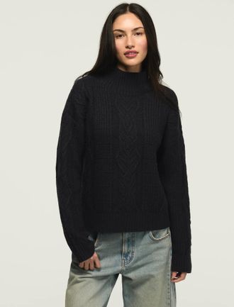 Lucky Brand Womens Open Cable Mock Neck Sweater