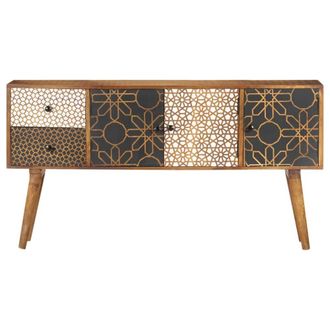 Berkfield Home Sideboard with Printed Pattern 130x30x70 cm Solid Mango Wood in Brown | Size: 130 x 30 x 70 cm