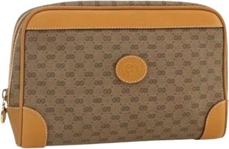 Gucci Pre-owned Clutches, female, Beige, Size: ONE SIZE Pre-owned Vintage Micro Small GG Canvas Clutch