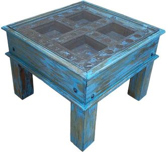 Wanderlust Deco Mesa de centro de madera artesanal 57x57x45h cm