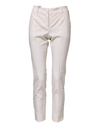 Dolce & Gabbana Womens Slim Fit Solid Color Pants - Ivory Wool - Size EU 32 (Womens)
