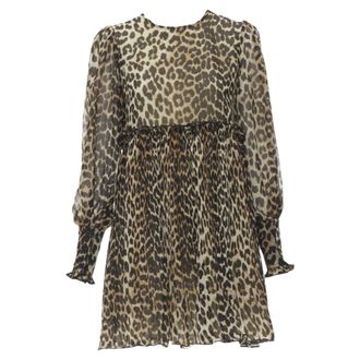 Ganni Ganni leopard spot print pleated babydoll dress