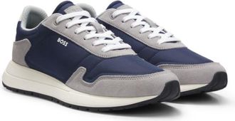 BOSS Lace-up sneakers in lightweight fabric with suede trims