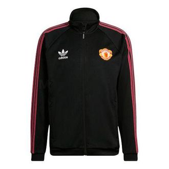 adidas Mens adidas originals SS22 Manchester United Sports Stripe Logo Stand Collar Jacket Black HP0454