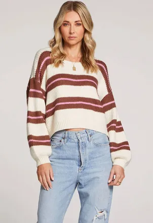 Saltwater Luxe Mimi Crewneck Sweater In Vanilla With Stripes