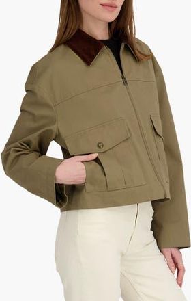 Elie Tahari Deia Corduroy Collar Cotton Barn Jacket in Light Olive at Nordstrom Rack, Size X-Small