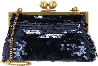 Ted Baker Evening Bag Shoulder Bag Sequinz Rose Detail Sequin Clutch Bag Navy Dark Blue
