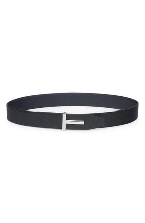 Tom Ford T Icon Reversible Soft Grain Leather Belt in Una Dark Navy/black at Nordstrom, Size 100 Eu