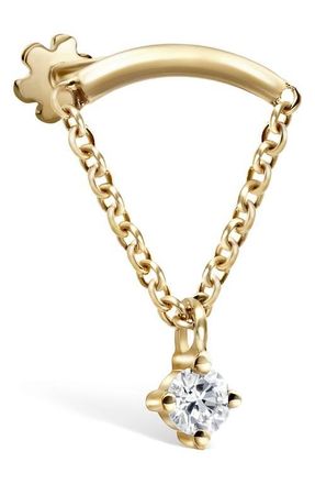 Maria Tash Prong Set Diamond Drape Threaded Single Stud Earring in Yellow Gold at Nordstrom, Size 2 Mm