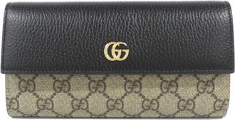 Gucci Beige Black Gg Supreme Leather Long Wallet (Bi-Fold) (Pre-Owned)