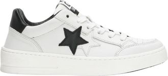 2Star Witte leren sneaker met zwarte details - Dames - Sneakers - Wit - 39 EU - Su&egrave;de - Schoenen