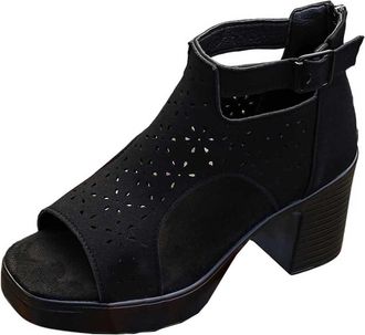 Generic Heeled Sandals for Women Open Toe Stylish Summer Sandal Solid Color Breathable Stylish Back Zipper Thick Sole Comfy Casual Sandals Work Outdoor