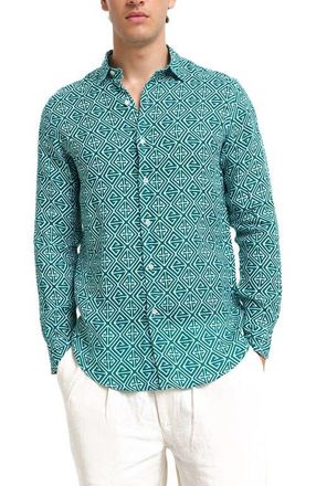 Peninsula Villagonia Linen Shirt in Green Multicolor at Nordstrom, Size Xx-Large