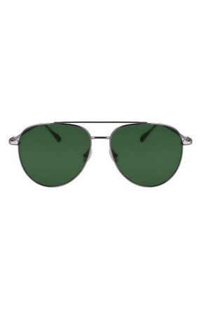 Ferragamo Gancini Evolution 61mm Aviator Sunglasses in Light Ruthenium/Green at Nordstrom