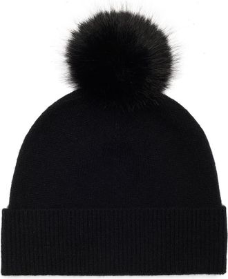Nordstrom Rack Faux Fur Cashmere Pompom Beanie in Black at Nordstrom Rack