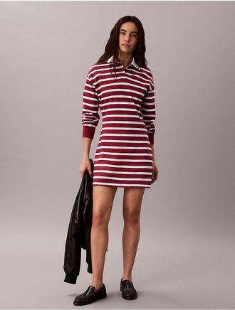 Calvin Klein Jeans Calvin Klein Womens Striped Rugby Polo Mini Dress - Dark Red - XL