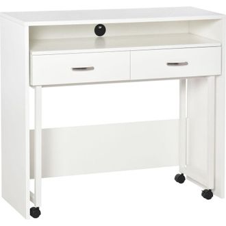 HOMCOM Doppia Scrivania per Ufficio e Camera con Cassetti e Ruote Bianco - Homcom