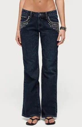 Edikted Tyler Stud Bootcut Jeans in Blue-Washed at Nordstrom, Size X-Large
