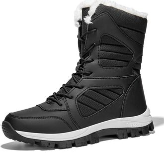 Generic Womens Winter Waterproof Snow Boots Mid-Calf Winter Shoes Warm Faux Fur Lining Boots Outdoor Travel Ankle Boots(Black,4.5 UK)