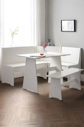 Julian Bowen Newport Corner 5 Seater Dining Set with Storage Bench in White