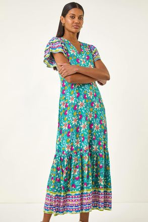 Roman Floral Border Print Maxi Dress