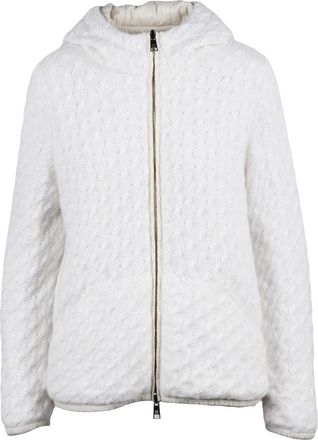 PANICALE Quilted White Wool Jacket with Hood and Zip Closure