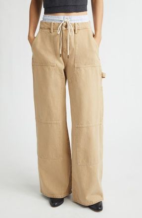 Monse Double Waistband Wide Leg Carpenter Pants in Tan at Nordstrom, Size 12