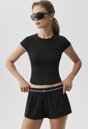 Alo | Ribbed Modal Cap Sleeve Top Shorts Short Sleeves in Black, Size: Medium