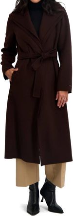 Elie Tahari Womens Slim Fit Double-Faced Wool Blend Belted Wrap Coat In Chocolate