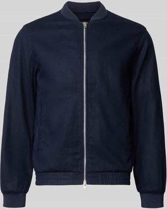Jack & Jones Jacke aus Baumwoll-Leinen-Mix mit Zweiwege-Rei&szlig;verschluss in Marine Melange, Gr&ouml;&szlig;e XXL