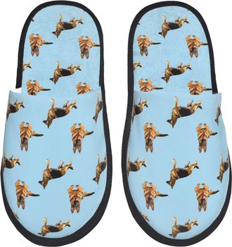 Generic Shoes Shepherd German Dog Blue Fluffy Slippers Anti-Skid Cotton Slippers For Winter Indoor Bedroom L