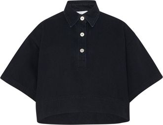 Rosetta Getty cropped denim polo shirt - women - Cotton - L - Black
