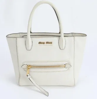 Miu Miu White Leather Handbag Tote Bag (Pre-Owned)