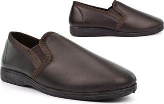 Generic Mens Leather Slippers Mens Slip On Slippers Size 6 Boys Slipper Size 12 Rubber Sole Slipper Leather Upper Slip On Rubber Sole Sizes 6-12 Dark Brown 11