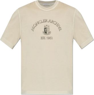 Moncler Archive Logo T-Shirt - Heren - T-shirts - Beige - XL - Katoen - Tops