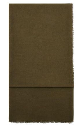 Mango Frayed Edge Scarf in Khaki Green at Nordstrom