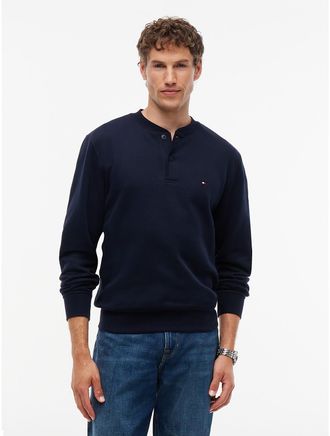 Tommy Hilfiger Mens Fleece Henley Sweatshirt - Navy Blue - XXL