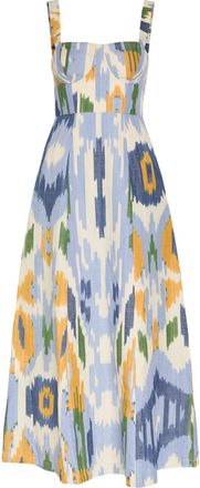 Emporio Sirenuse Azzurra Printed Cotton and Linen-blend Midi Dress - Blue - 42 (UK10 / S)