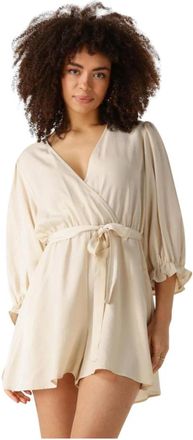 Edited Beige Jumpsuit voor veelzijdige stijl - Dames - Korte kleedjes - Beige - M - Denim - Kleedjes