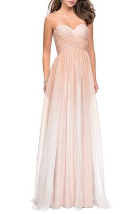 La Femme Ombre Chiffon Prom Dress with Criss Cross Pleating in Pink at Nordstrom, Size 2