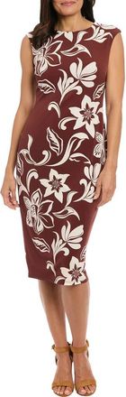 London Times Floral Sleeveless Midi Sheath Dress in Brown/Ivory at Nordstrom Rack, Size 10